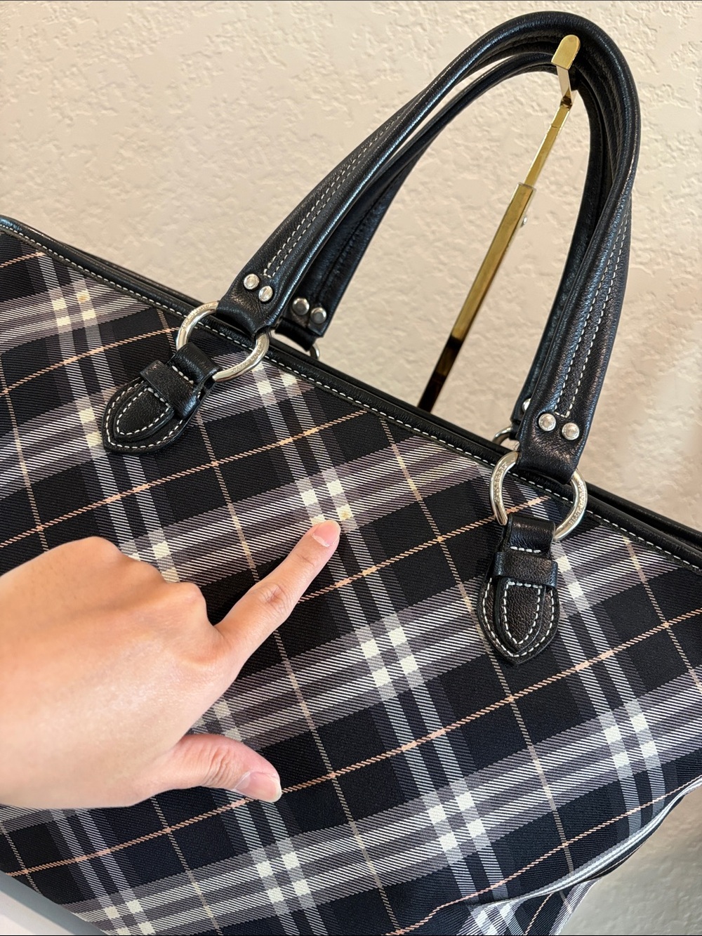 Burberry Black Plaid Tote Canvas Bag with Leather Handles - Picture 10 of 16